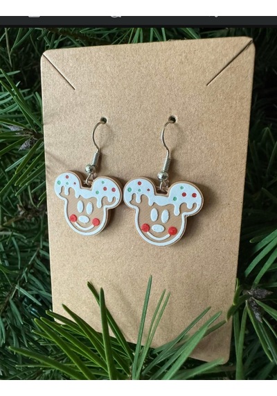 Mickey Gingerbread Yılbaşı Küpe Çifti - Zencefilli Kurabiye Temalı Eğlenceli Kış Aksesuarı Kahverengi