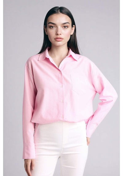 Defacto Oversıze Çizgili Oxford Gömlek G9806ax26sppn666 Pembe-pn666