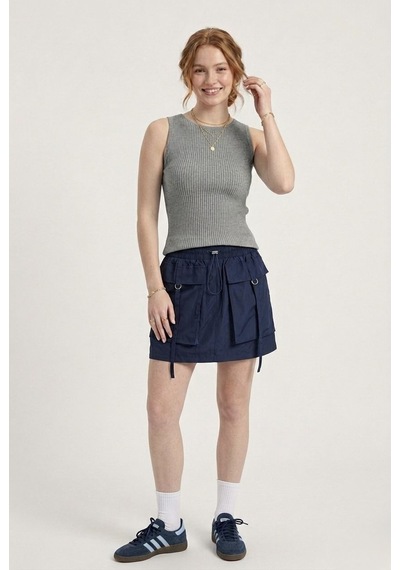 Neden Tekstil Kadın Fitilli Triko Atlet Slim Fit Yazlık Kolsuz Bluz - Gri Melanj