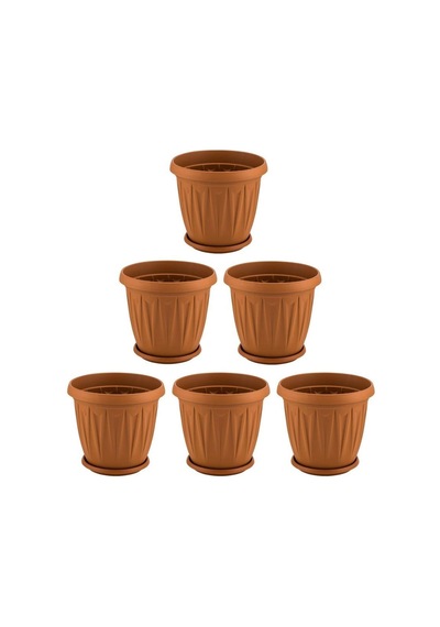 Omnipazar Sy-5704 Plastik Ürgüp Tabaklı Saksı Takımı 5 Lt Kahverengi 6 Adet