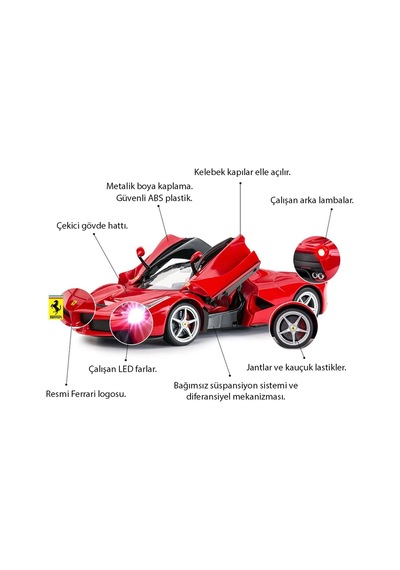 Ferrari Laferrari Uzaktan Kumandalı Işıklı Araba Orijinal Lisanslı Ürün Kırmızı