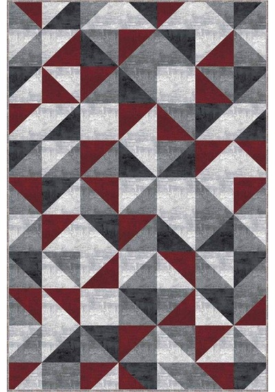 Kırmızı Geometrik Kaymaz Tabanlı Dekoratif Halı Pr01n11