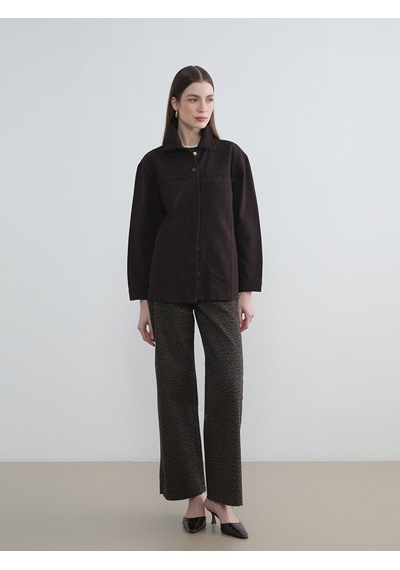Lcw Modest Kahverengi Gömlek Yaka Oversize Kadın Jean Ceket