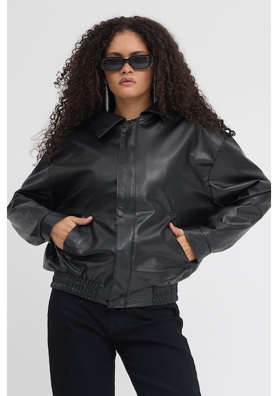 Prifaldi Pb Oversize Siyah Deri Ceket Siyah