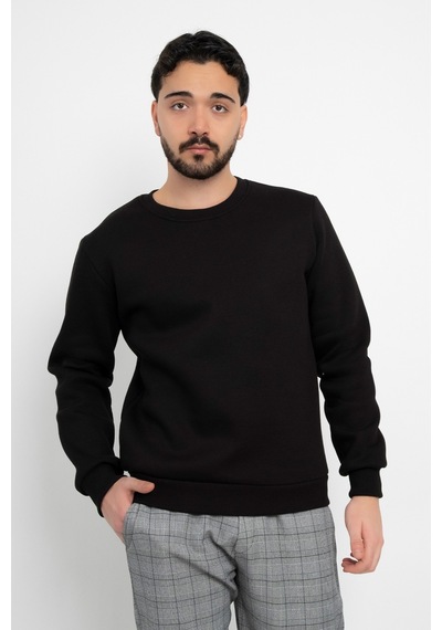 Dasüniforma Basic Baskısız 3 İplik Unisex Cepsiz Düz Sweatshirt Yuvarlak Yaka Sweat Siyah