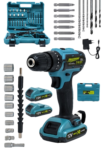 Reschmann R-9022 12v Metal Şanzıman Çift Akülü Bakır Sargı Şarjlı Matkap Akülü Vidalama Setli