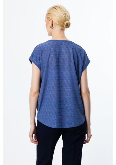On Minimalist Oversize Kadın Bluz - Yuvarlak Yaka Kısa Kol İndigo On Minimalist Oversize Kadın Bluz - Yuvarlak Yaka Kısa Kol İndigo