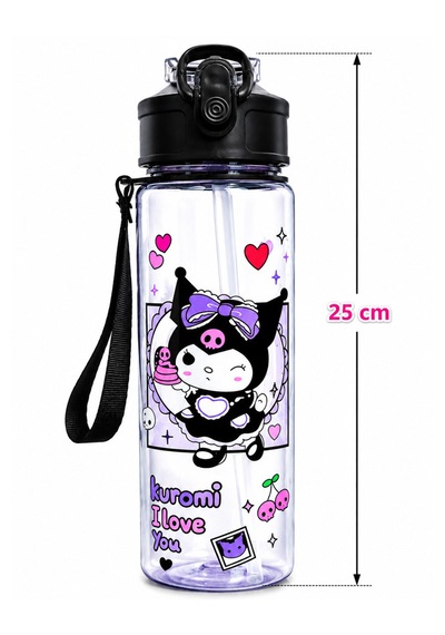 Fenomen Kuromi Pipetli Matara 750 Ml Büyük Boy Askı Aparatlı Çantanın En Şirin Eşyası Kuromi Matara Siyah