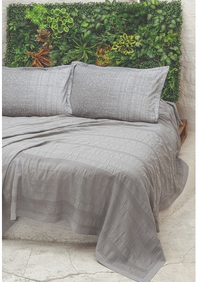 River 4 Parça Çift Kişilik Pike 230x250 , Fıttd. Çarşaf , Yastık Kılıfı Takımı %100 Pamuk Gri