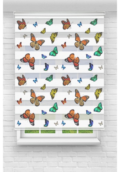 Perdeoutlet38 Enxboy Renkli Kelebekler Dijital Baskılı Zebra Perde-cocuk Odası-stor Perde