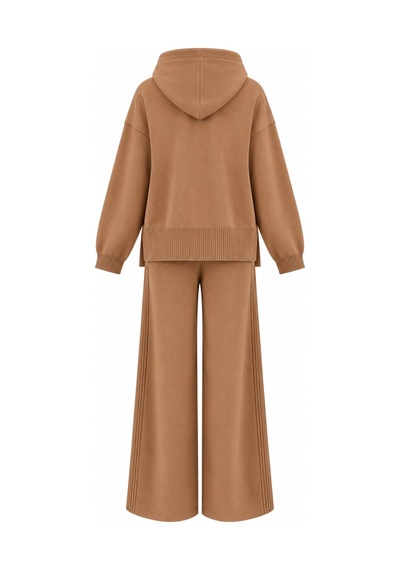 Laluvia Camel Kapüşonlu Triko Takım - 0511