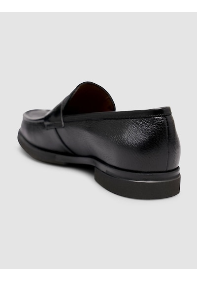 Cabani Premium Hakiki Deri Siyah Erkek Loafer Ayakkabı Beyaz - Yeşil