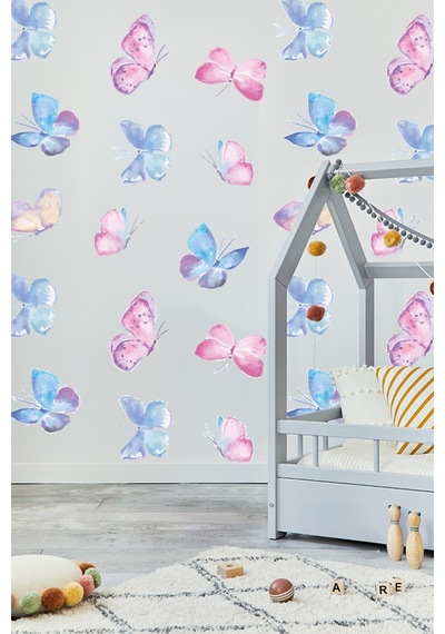 Sevimli Kelebekler Temalı 20 Parça Çocuk Ve Bebek Odası Dekoratif Duvar Sticker Seti