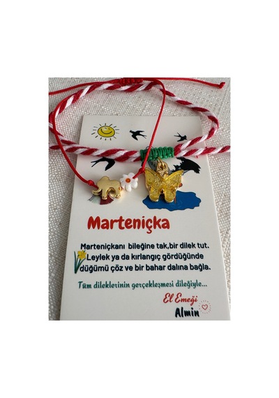 Papatya Fil Kırmızı İp Şans Bilekliği Ve Kelebek Marteniçka Sarı Kelebek Sarı Kelebek