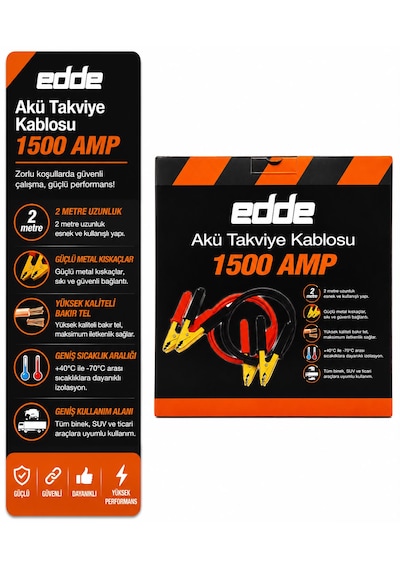 Edde Araba Araç Oto Akü Takviye Kablosu 1500 Amper