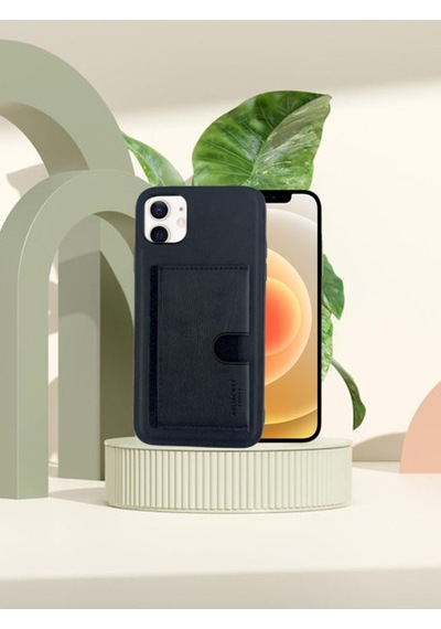 Apple Uyumlu iPhone Hakiki Deri Dikişli Karlıklı Standlı Kılıf 11 Lacivert