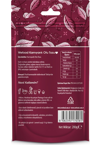 Wefood Karnıyarık Otu (Psyllium) Tozu 200 gr
