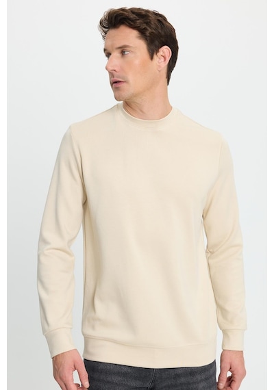 Tudors Erkek Relax Fit Rahat Kesim Uzun Kollu Ekstra Yumuşak Bisiklet Yaka Kemik Rengi Sweatshirt-41870 Kemik