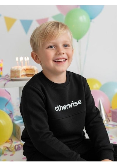 Zekids Erkek Çocuk Otherwise Yazılı Pamuklu Sweatshirt-14231 Siyah