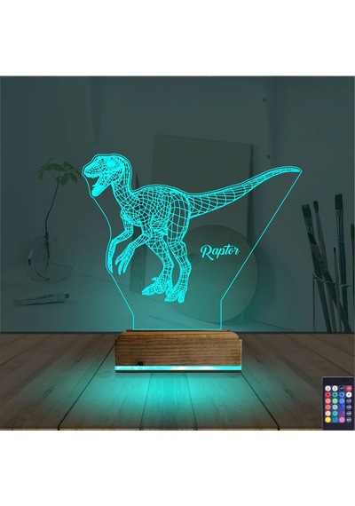 Luvivia Dinozor Raptor 3d Lamba - Masa Gece Lambası Şeffaf
