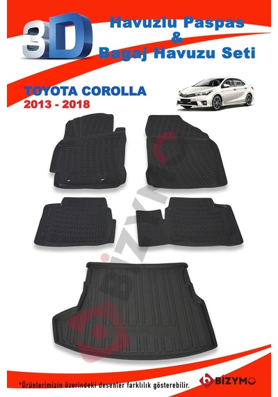 Toyota Uyumlu Corolla Sedan 2013-2018 Paspas Ve Bagaj Havuzu Seti