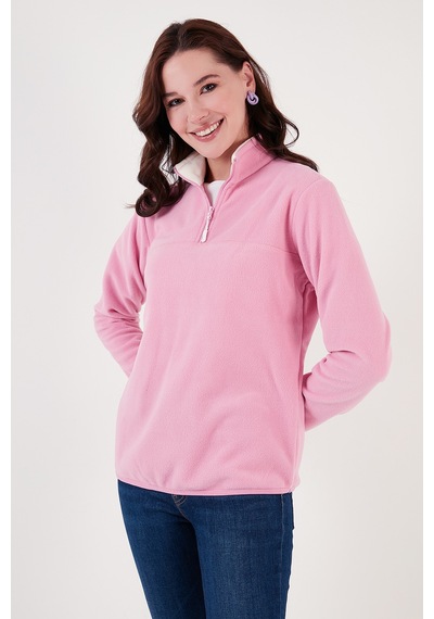 Lela  Slim Fit Yumuşak Dokulu Anti-Pilling Tüylenme Yapmayan Yarım Fermuarlı Bayan Polar 5907000 Şeker Pembe