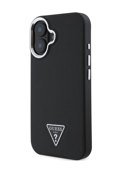 Apple Uyumlu iPhone 16 Kılıf Guess Lisanslı Magsafe Şarj Özellikli Grained Triangle Kapak Siyah