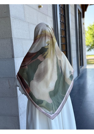 Qalortex Scarf Pamuklu Amber Desen Eşarp-haki