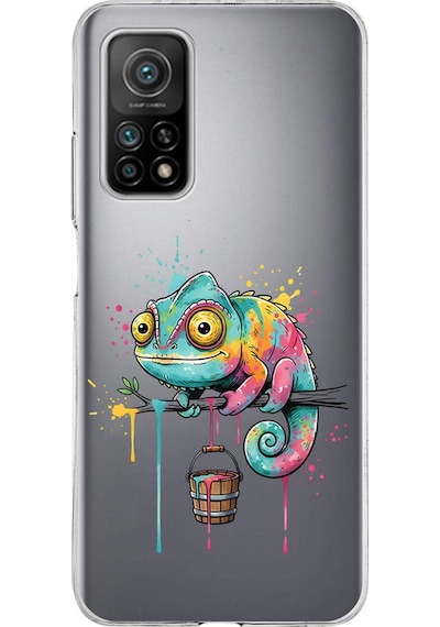 Xiaomi Mi 10 T İle Uyumlu Splash Bukalemun Tasarımlı Şeffaf Silikon Kılıf Şeffaf