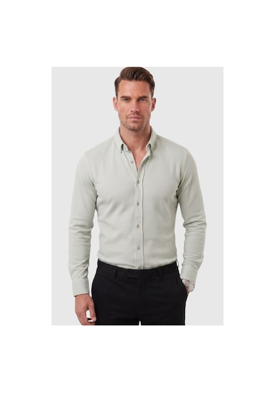 Deepsea Erkek %97 Pamuk Slim Fit Dar Kesim Petek Dokulu Likralı Örme Yeşil Gömlek 2600707
