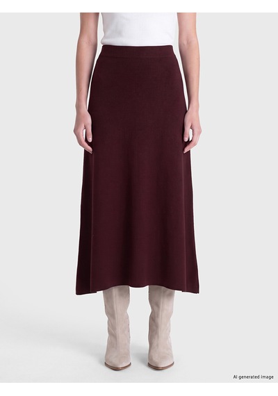 Lcw Modest Bordo Beli Lastikli A Kesim Triko Etek