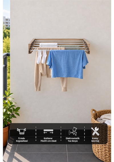 Sehpol Katlanır Çamaşır Kurutma Askılığı 70x35x10 Cm - Bej
