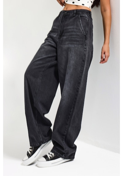 Itsbasic Kadın Koyu Füme Renk Juniper Skater Fit %100 Koton Denim Jean
