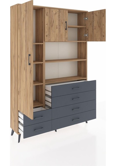 Arges Dolap 8 Raflı 6 Çekmeceli 3 Kapaklı 132x30x195 Çam-çam/antrasit Atlas Çam/antrasıt Arges Dolap 8 Raflı 6 Çekmeceli 3 Kapaklı 132x30x195 Çam-çam/antrasit Atlas Çam/antrasıt