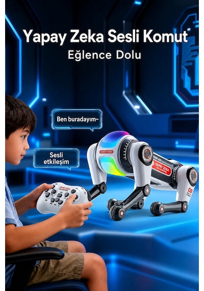 Blic Brb1 Akıllı Robot Köpek 2.4ghz Uzaktan Kumandalı Sesli Komutlu Rgb Işıklı Ve Akrobatik Eğitici Beyaz