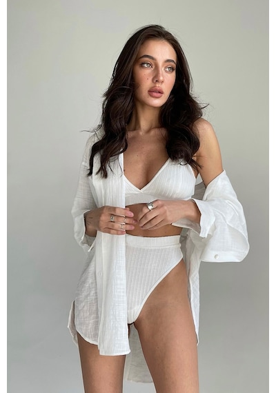 Ang Butik Kadın Beyaz Yüksek Bel Dolgusuz Slip Takım