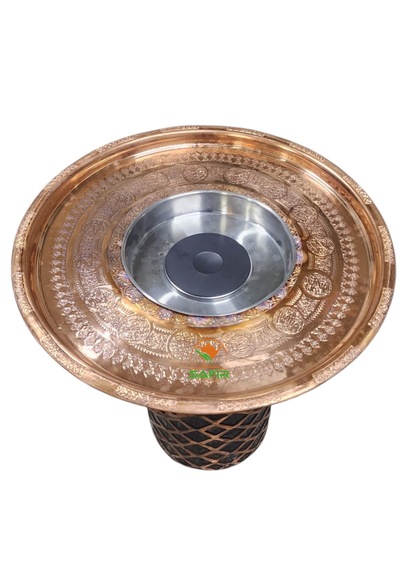 Safir Tabure Kumda Kahve Bakır Yüksek Boy Kumda Kahve Makinesi Bakır Tepsili Bakır Kumda Kahve Stand Safir Gold