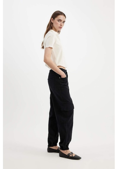 Defacto Jogger Gabardin Pantolon Normal Bel Basıc Kargo Cepli B0454AX23AU Siyah