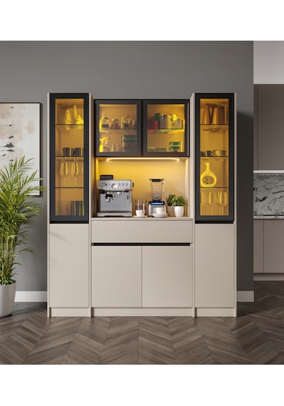 Viona Maxi Kum Beji Komple Mdf Led Aydınlatmalı Kahve Köşesi Bej