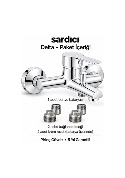 Sardıcı Delta Krom Pirinç Banyo Bataryası Dirsek Rozet Dahil