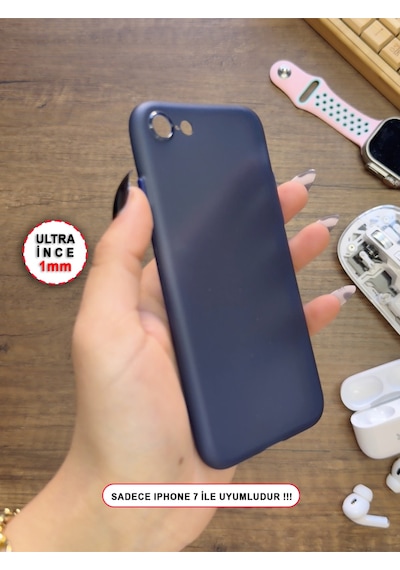 Apple iPhone 7 Uyumlu Süper İnce Mat Ultra Thin Silikon Kılıf Lacivert