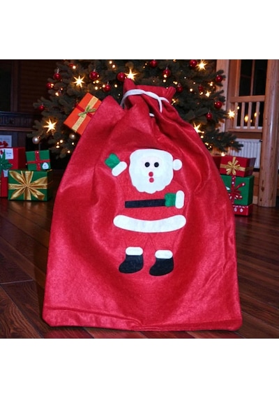 Noel Baba Hediye Çuvalı Küçük Boy 40x30 Cm Noel Baba Çuvalı Yılbaşı Süsleri Santa Claus Gift Sack 180 Cm