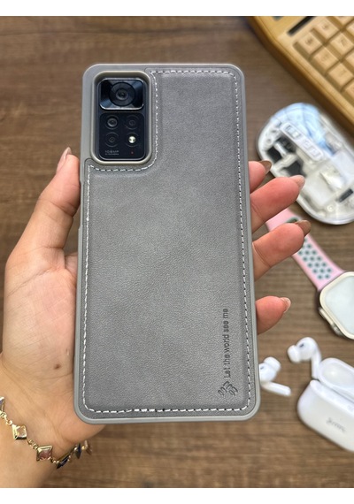 Redmi Note 11 Pro 4g Uyumlu Premium Deri Dokulu Darbelere Karşı Dayanıklı Nazal Silikon Kılıf Gri