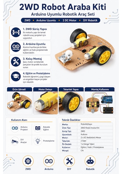 2wd Robot Araba Kiti Arduino Uyumlu Robotik Araç Seti