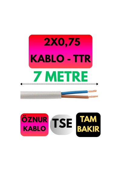 Öznur 2x0,75 Ttr Kablo Metre Seçenekli Beyaz - 7 Metre