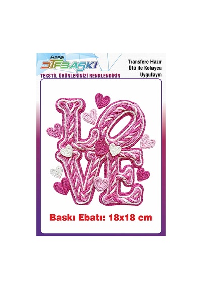 Örgü Görünümlü Love Yazısı Kalp Ütü İle Yapışan Tişört Tekstil Baskı 3162
