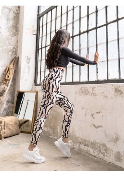 Lismina Bakır Gölgeli Siyah Beyaz Zebra Desen Spor Tayt Beyaz - Siyah