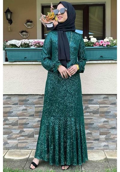 Rabia Şamlı Pırıl Zümrüt Yeşili Elbise Normal