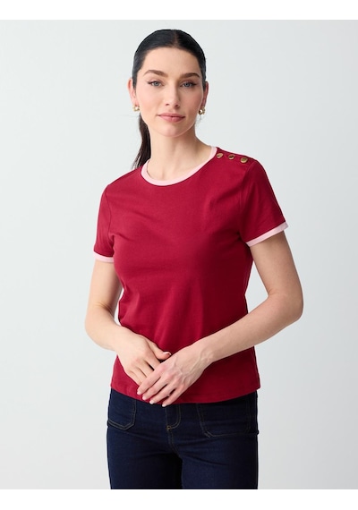 Jimmy Key Bordo %100 Pamuk Bisiklet Yaka Omuzu Detaylı Örme Bluz 6sw035556562