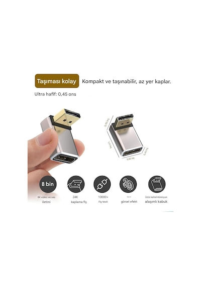 90 Derece Displayport Çevirici L Displayport Çevirici